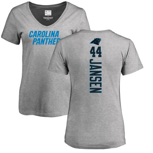 Carolina Panthers Ash Women J.J. Jansen Backer V-Neck NFL Football #44 T Shirt